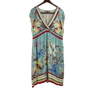 Hale Bob Orchid Floral Silk Rayon Cap Sleeve V-Neck Dress Womens Size Large Boho